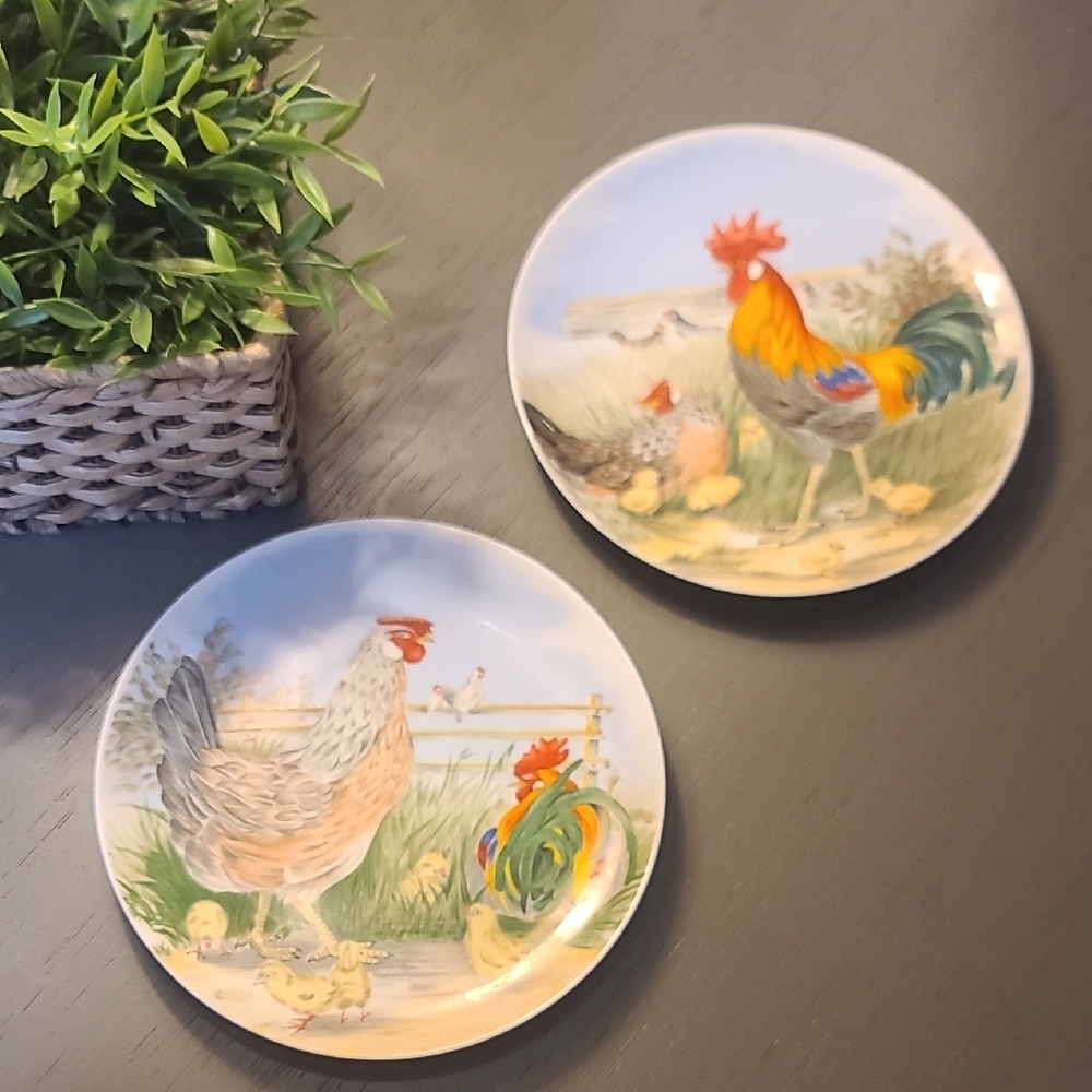 Decorative Rooster Farmhouse Ceramic Plate Set Of 2